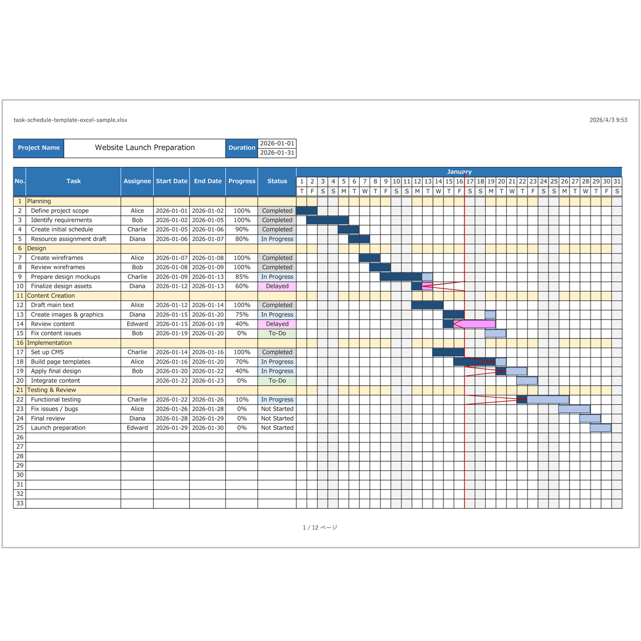 Task Schedule Template Excel | Free Download with Sample