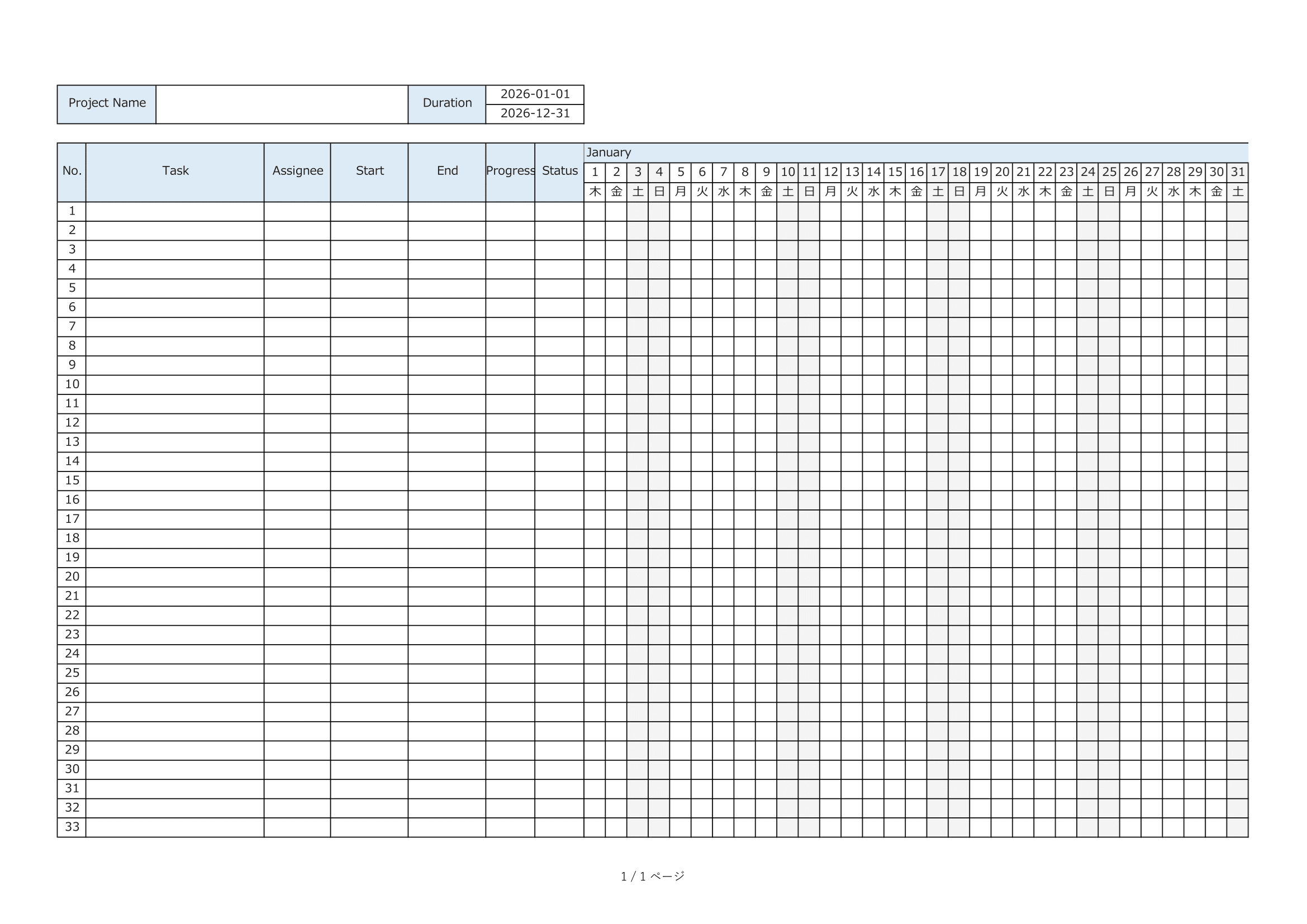 Template Overview｜Daily Gantt Chart with Auto-Drawing no data