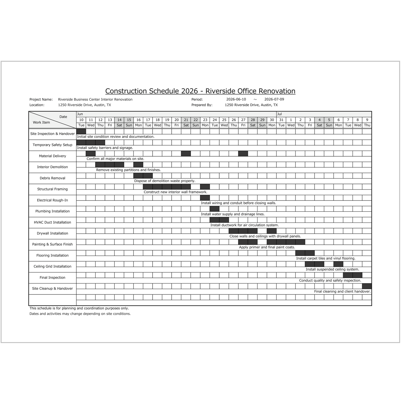 Free Construction Schedule Template Excel (Printable & Easy to Use)