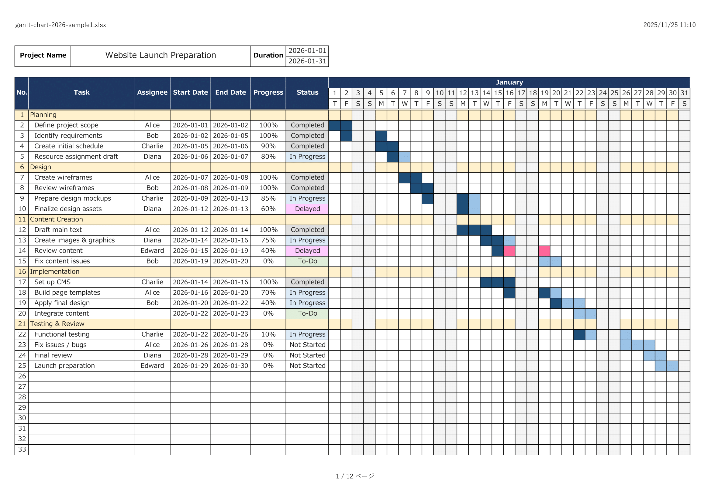 Sample Template – Cell Color Version