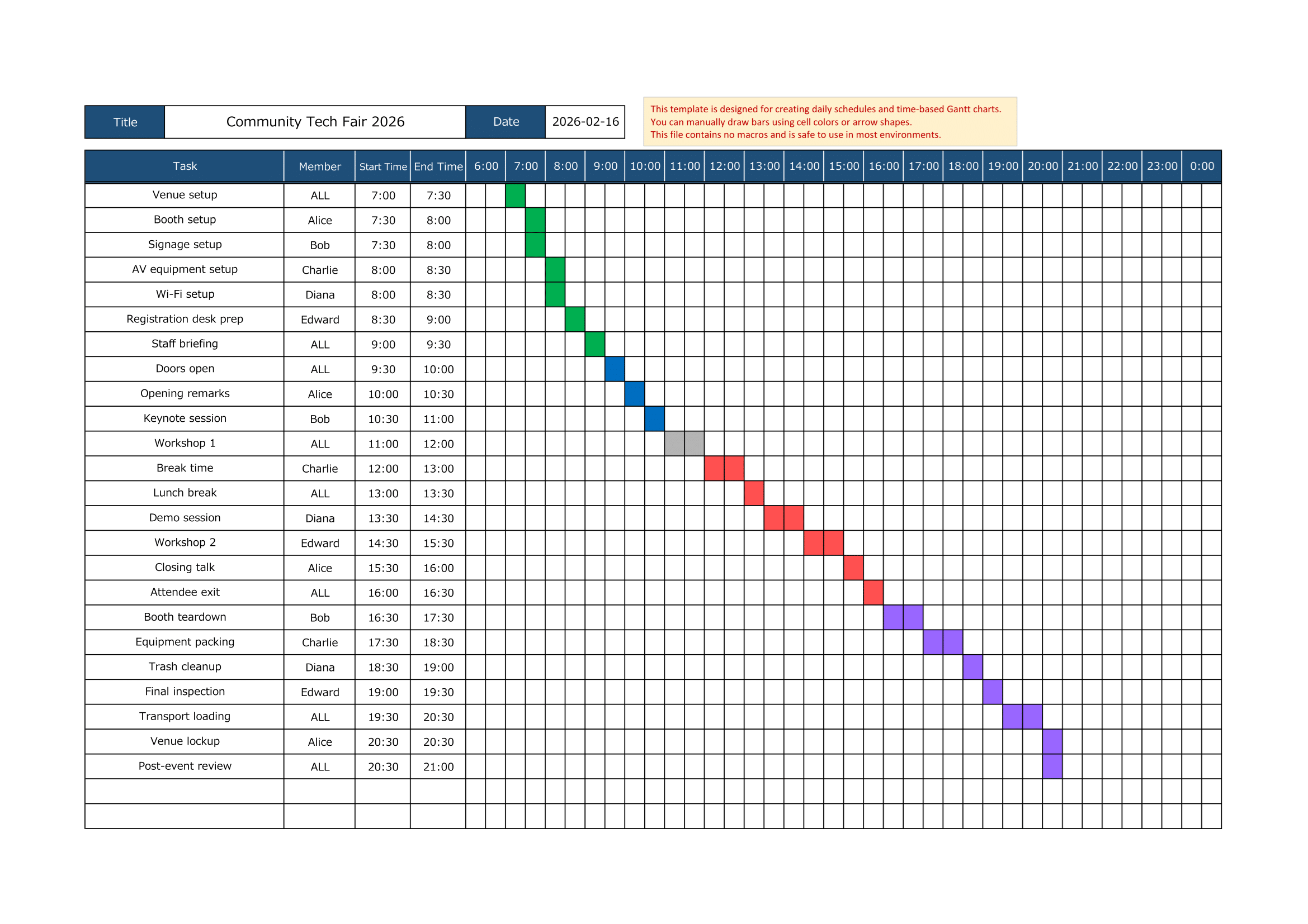 Sample Template | Color-Based Schedule