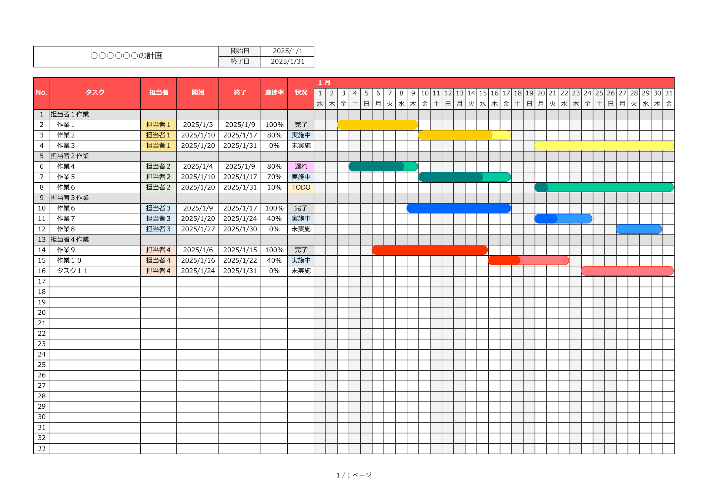 ガントチャート自動描画ツール・2026年対応・カラフル・サンプル付き